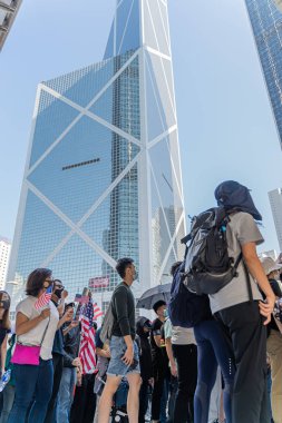 Hong Kong - 29 Kasım 2019: Hong Kong İnsan Hakları ve Demokrasi Yasası 'nı geçirerek ABD Başkanı Donald Trump' tan yardım isteyen barış yürüyüşü.