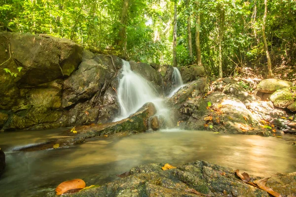 Kathu Waterfall in the tropical forest area In Asia, suitable for walks, nature walks and hiking, adventure photography Of the national park Phuket Thailand,Suitable for travel and leisure.