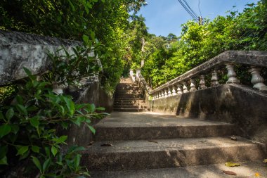Kathu Şelalesi, Phuket, Tayland. Güzel, bereketli bir şelalede bir orman yolu..