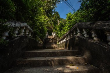Kathu Şelalesi, Phuket, Tayland. Güzel, bereketli bir şelalede bir orman yolu..