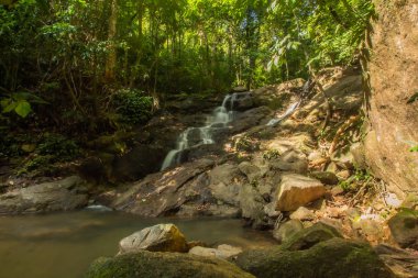 Kathu Şelalesi tropikal orman bölgesinde Asya 'da yürüyüş, doğa yürüyüşü ve yürüyüş için uygun ulusal park Phuket Tayland' ın macera fotoğrafçılığı seyahat ve eğlence için elverişli.