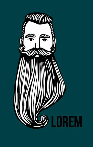 Logotipo de cabeça hipster com barba. Desenhado à mão Doodle Vector ilustração. Logotipo para barbearia, pub, bar — Vetor de Stock