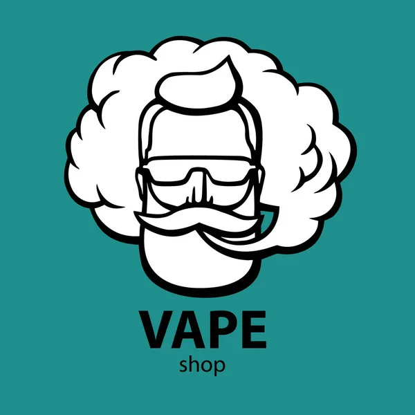 Hipster dessiné à la main avec moustache et barbe. Un homme avec un singe et un nuage. La cigarette électronique. Vecteur. Des autocollants. logo. Emblème — Image vectorielle