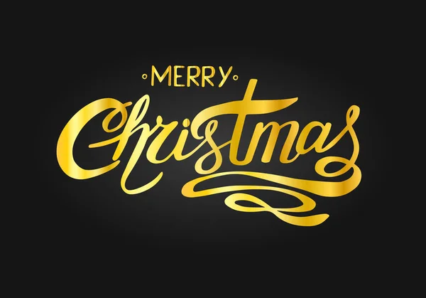 Ouro Feliz Natal Vector Lettering. Cartão de felicitações em fundo preto. Ilustração vetorial —  Vetores de Stock