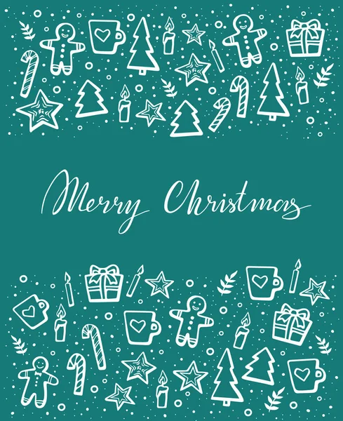 Feliz Navidad Vector Lettering y gráfico de Navidad dibujado a mano. Tarjeta de felicitación sobre fondo de color blanco. Ilustración vectorial — Vector de stock