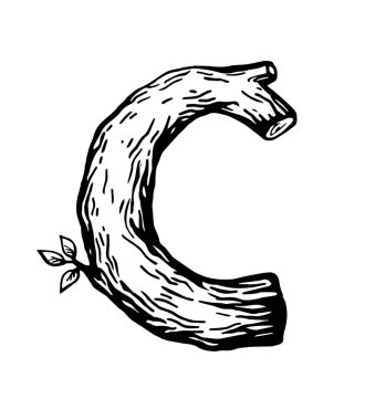 Beyaz arka plan üzerinde siyah oyma ahşap ile harfi C yapılmış bırakır