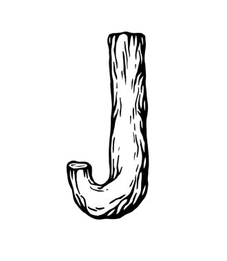 Beyaz arka plan üzerinde siyah oyma harf J ile ahşap yapılmış bırakır