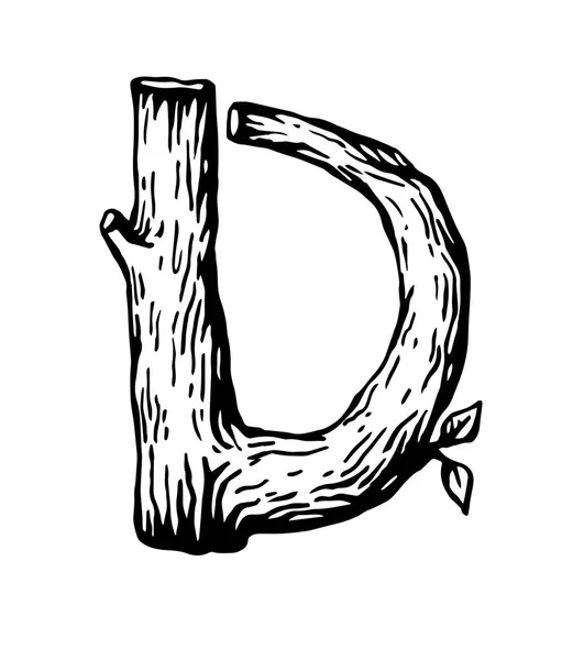 文字 D と木で作られた黒の彫刻の白い背景の葉します。 — ストックベクタ