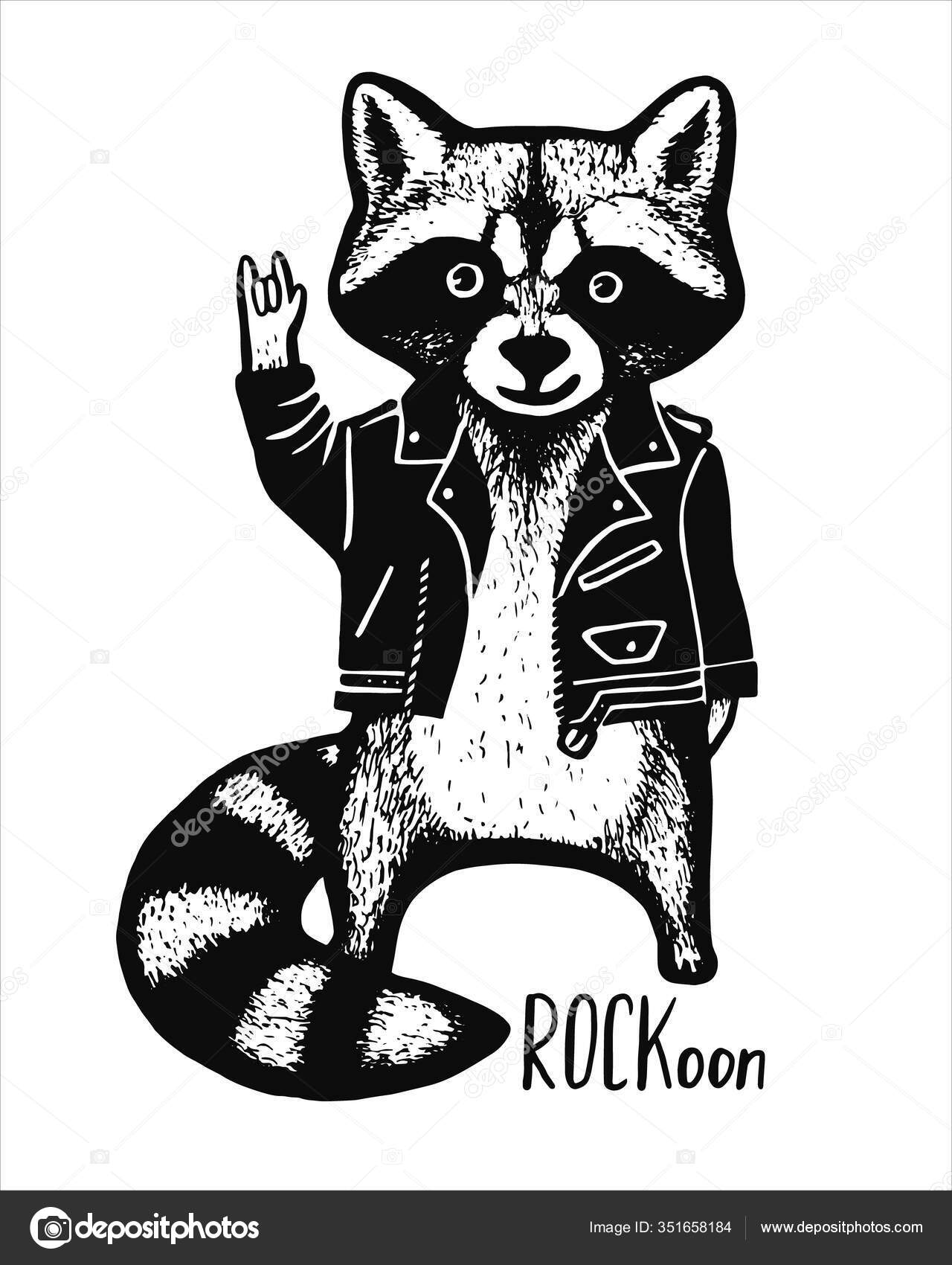 Grønne bønner princip frihed Illustration of racoon in black jacket. Vector isolated Hand drawn  illustration. stock illustration. Rock concept Line print. Stock Vector by  ©art.redbox@gmail.com 351658184