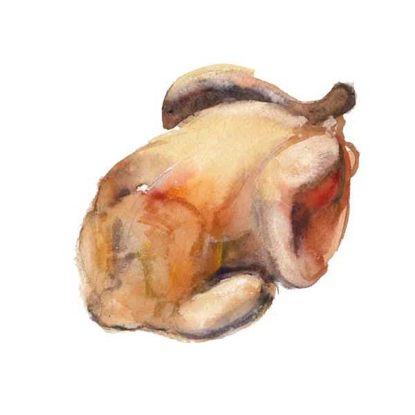 Le poulet rôti isolé sur fond blanc, illustration aquarelle dans un style dessiné à la main . — Photo