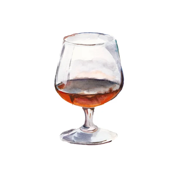 Cognac glaset isolerad på en vit bakgrund, en akvarell illustration i handritade stil. — Stockfoto