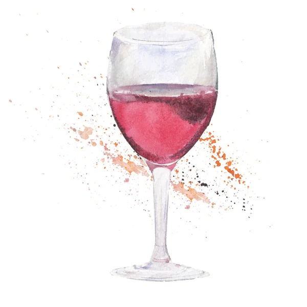 La copa de vino aislada sobre un fondo blanco, una ilustración de acuarela en estilo dibujado a mano . — Foto de Stock