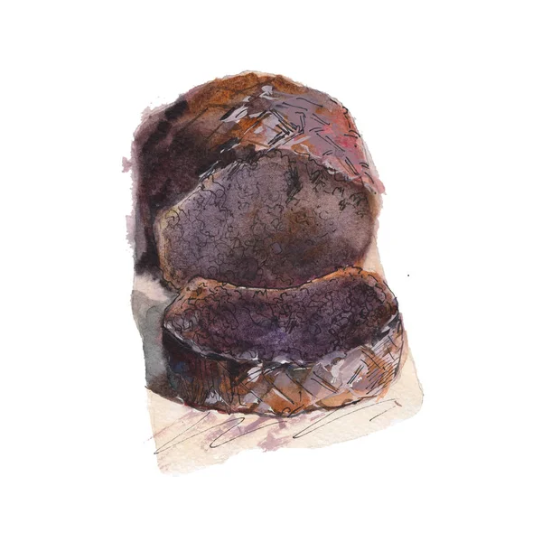 O pedaço de muffin de chocolate isolado no fundo branco, ilustração aquarela no estilo desenhado à mão . — Fotografia de Stock
