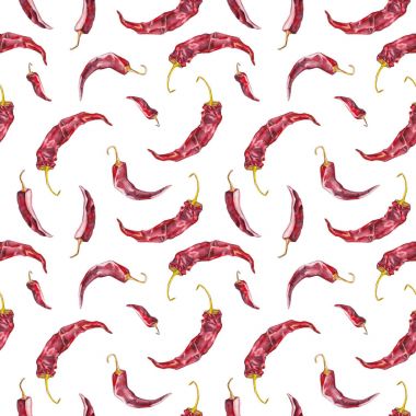 Sulu Boya Dikişsiz desen chili biber bakla ile. Beyaz zemin üzerine suluboya resim. Dikişsiz desen duvar kağıtları, web arka plan veya Tekstil için kullanılabilir.