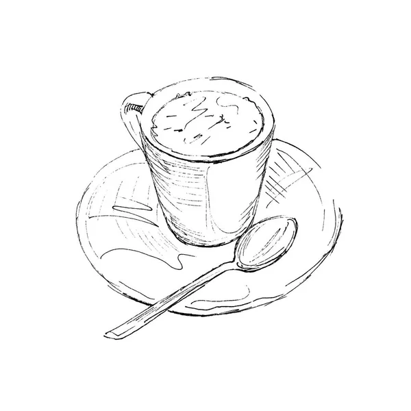 Le dessin à l'encre noire de tasse à café isolé sur fond blanc. Illustration vectorielle. Style de croquis dessiné à la main . — Image vectorielle