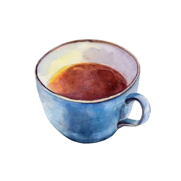 The tea cup isolated on white background, watercolor illustration in hand-drawn style. — Stock Photo, Image