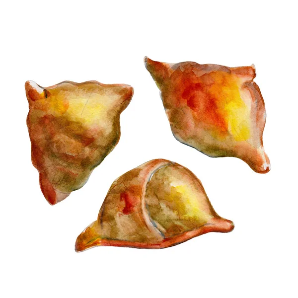 흰색 배경, 스타일 그린 수채화 그림에 고립 된 국가 인도 빵 samosa. — 스톡 사진