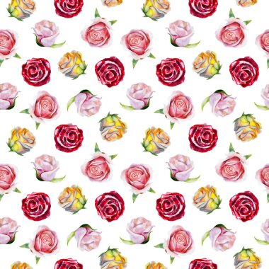 Güller Sevgililer günü, düğün veya davetleri, elle çizilmiş tarzı illüstrasyon ile sulu boya Dikişsiz desen.