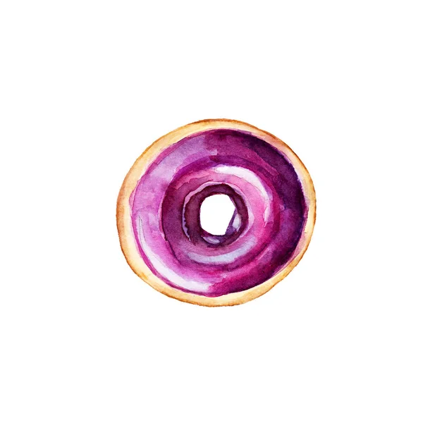 Le beignet avec glaçure de couleur isolé sur fond blanc, illustration aquarelle dans le style dessiné à la main . — Photo