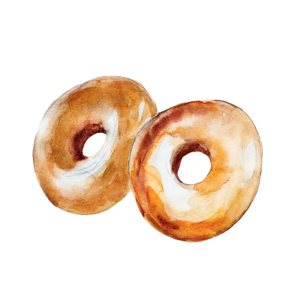 Las rosquillas con esmalte aislado sobre fondo blanco, ilustración de acuarela en estilo dibujado a mano . — Foto de Stock