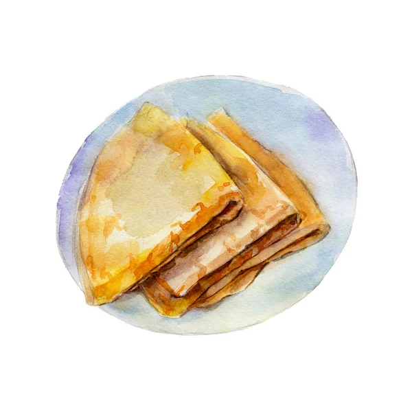 手描きスタイルの水彩イラスト白背景に分離したパンケーキ. — ストック写真