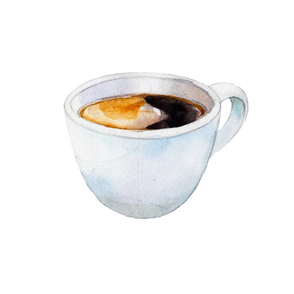 La taza de café aislada sobre fondo blanco, ilustración de acuarela en estilo dibujado a mano . — Foto de Stock