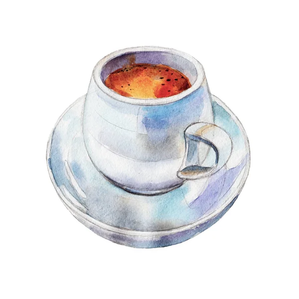 La taza de café aislada sobre fondo blanco, ilustración de acuarela en estilo dibujado a mano . — Foto de Stock