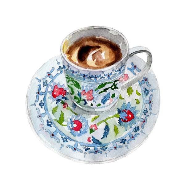 Die türkische Kaffeetasse isoliert auf weißem Hintergrund, Aquarell-Illustration im handgezeichneten Stil. — Stockfoto