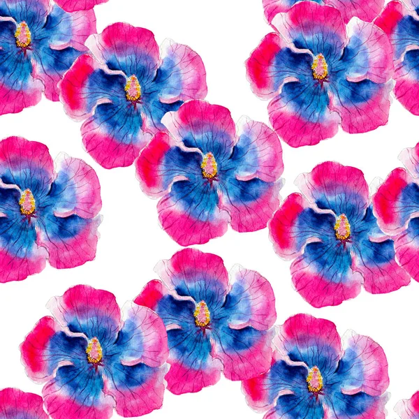 Hibiscus aquarel naadloze bloemenpatroon. Heldere tropische bloemen geïsoleerd op een witte achtergrond, handgetekende ontwerp voor achtergrond, behang en textiel, wrap. — Stockfoto