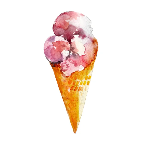 Gelado rosa, ilustração aquarela isolado no fundo branco . — Fotografia de Stock