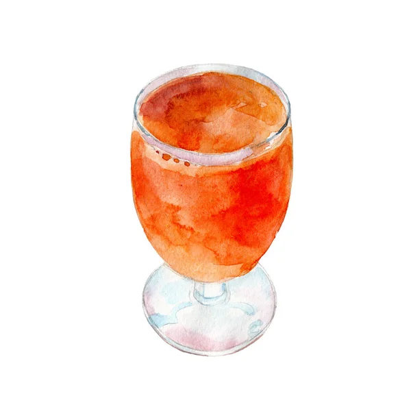 Mandarinensaft im Glas, Aquarellillustration isoliert auf weißem Hintergrund. — Stockfoto