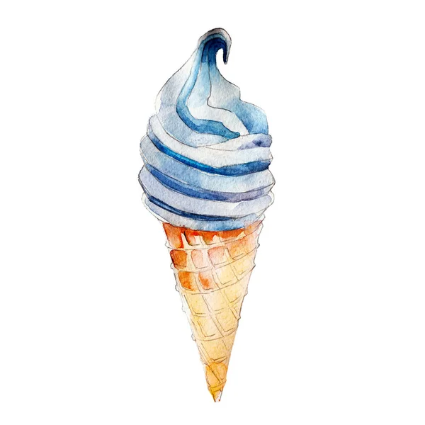 Blue ice cream, watercolor illustration isolated on white background. — Stock Photo, Image