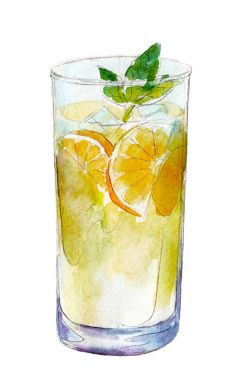 Beyaz arka plan üzerinde elle çizilmiş illüstrasyon izole limonata suluboya cam.