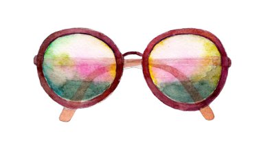 Beyaz arka plan üzerinde elle çizilmiş illüstrasyon izole suluboya güneş gözlüğü.