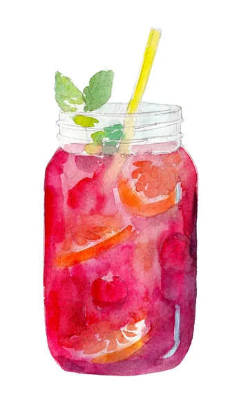 Akvarell glas lemonad isolerad på vit bakgrund, handritad illustration. — Stockfoto