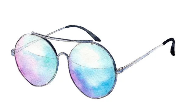 Lunettes de soleil aquarelle isolées sur fond blanc, illustration dessinée à la main . — Photo