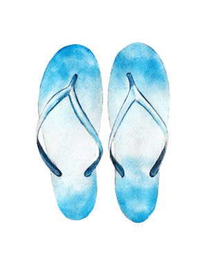 Suluboya illüstrasyon, elle çizilmiş mavi flip flop nesne beyaz arka plan üzerinde izole..