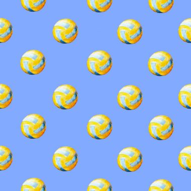 Voleybol topları, parlak çizilmiş yaz arka plan ile sulu boya Dikişsiz desen.