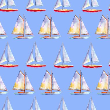 Suluboya seamless modeli yelkenli, parlak çizilmiş yaz arka plan ile.
