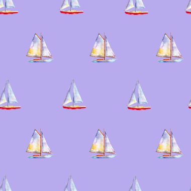 Suluboya seamless modeli yelkenli, parlak çizilmiş yaz arka plan ile.