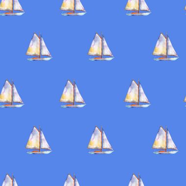 Suluboya seamless modeli yelkenli, parlak çizilmiş yaz arka plan ile.