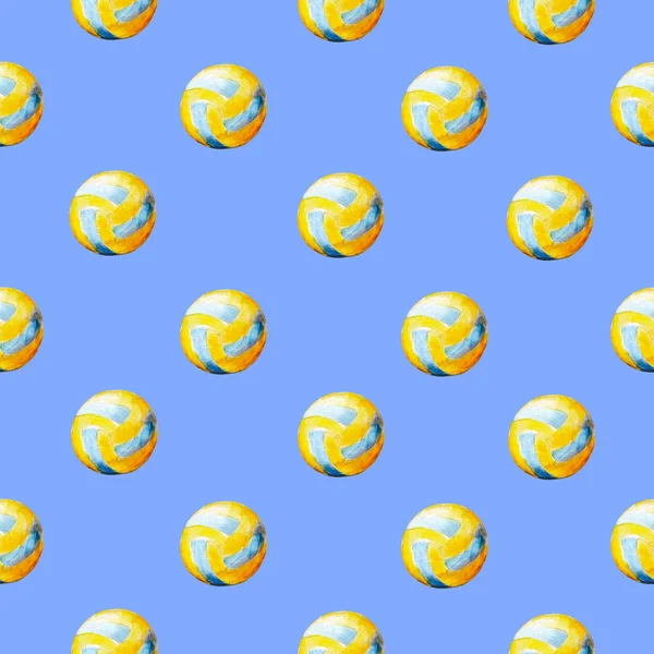 Voleybol topları, parlak çizilmiş yaz arka plan ile sulu boya Dikişsiz desen.