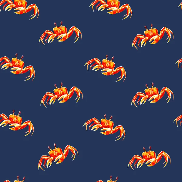 Aquarel naadloze patroon met krabben, handgetekende aquarel achtergrond. — Stockfoto