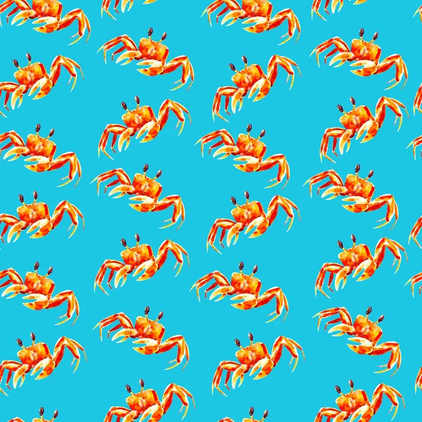 Watercolor seamless pattern with crabs, hand-drawn watercolor background. — Stock Photo, Image