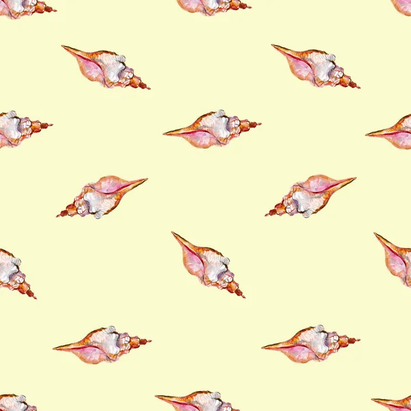 Aquarell nahtloses Muster mit Muscheln, handgezeichneter Aquarell-Hintergrund. — Stockfoto