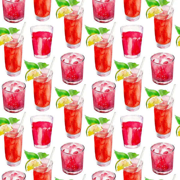 Limonade nahtloses Muster, handgezeichnetes Aquarell auf weißem Hintergrund. — Stockfoto