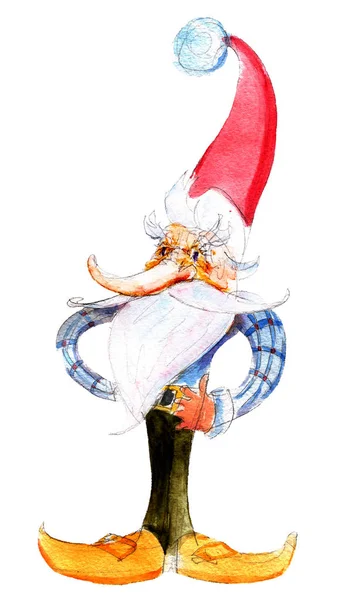 クリスマス gnome、白い背景で隔離水彩イラスト. — ストック写真