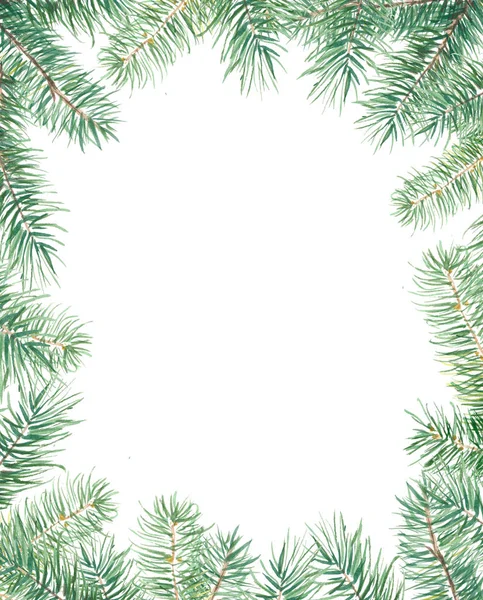 Frohe Weihnachten Muster mit Tannenbaum Rand. Aquarell handgezeichnete Illustration isoliert auf weißem Hintergrund. — Stockfoto