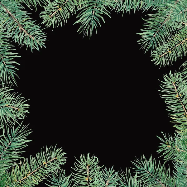 Χαρούμενα Χριστούγεννα μοτίβο με firtree σύνορα. Ακουαρέλα handdrawn εικονογράφηση απομονώνονται σε μαύρο φόντο. — Φωτογραφία Αρχείου