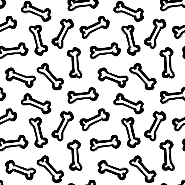 Svart och vitt sömlösa mönster med ben, doodle bakgrund, handritade akvarell illustration. — Stockfoto